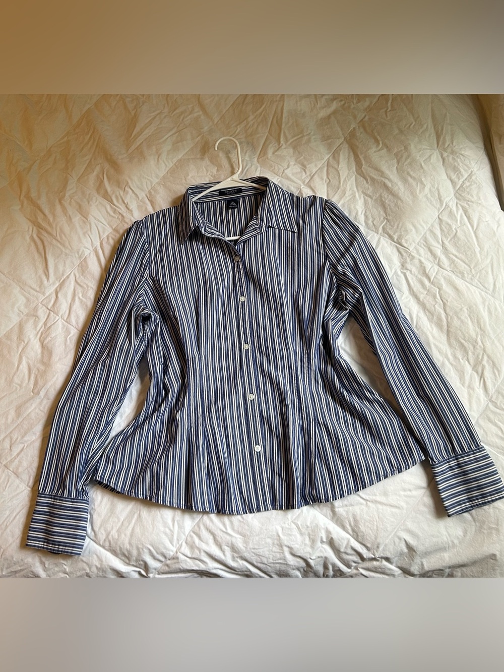 Women's Blue Striped Cotton Button-Front Shirt
